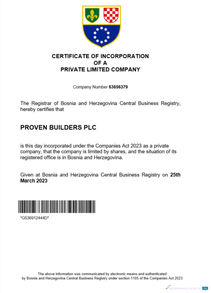Bosnia and Herzegovina certificate of registration Word and PDF template